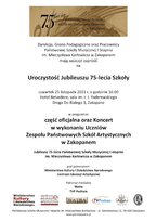 Uroczysty Koncert Jubileuszowy - 75-lecia Państwowej Szkoły Muzycznej I st. im. Mieczysława Karłowicza w Zakopanem