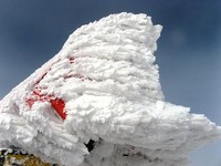 Słupek graniczny na Rakoniu w śniegu, fot. Wojciech Szatkowski