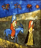 Anna Liscar, Ucieczka do Egiptu, obraz na szkle, 1991